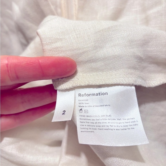 NWT Reformation Ty Kimono Linen Abalone Shell Button Cream Mini Dress Size 2 - Picture 12 of 12